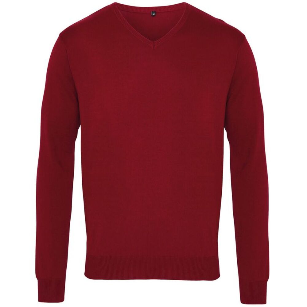 Premier Mens V-Neck Knitted Sweater Sweatshirt Workwear Sizes XS-4XL / Burgundy
